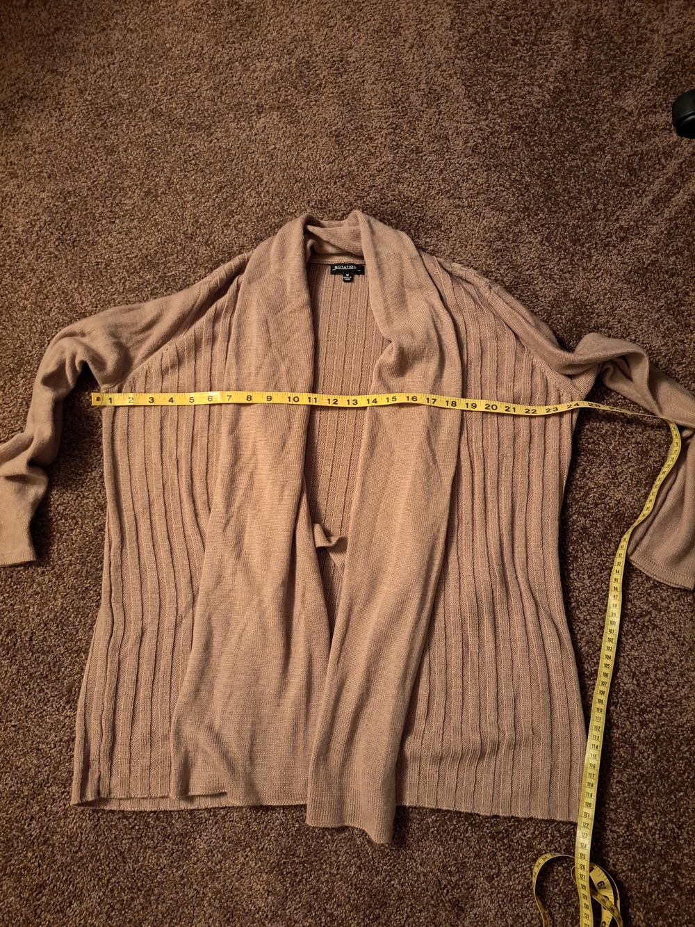 Notations Open-Front Ribbed Draped Cardigan Sweater With Shawl Collar - Taupe - Picture 5 of 7